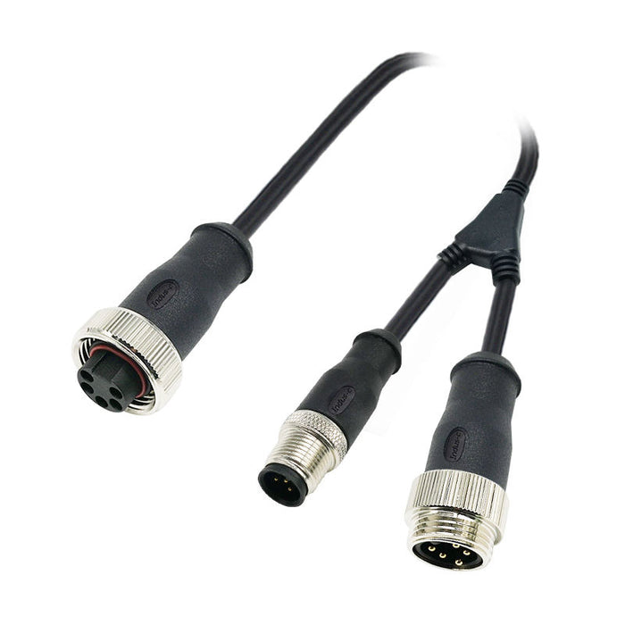 Indus-connector M12 Y型オス1-メス2分岐 防水センサーコネクタケーブル